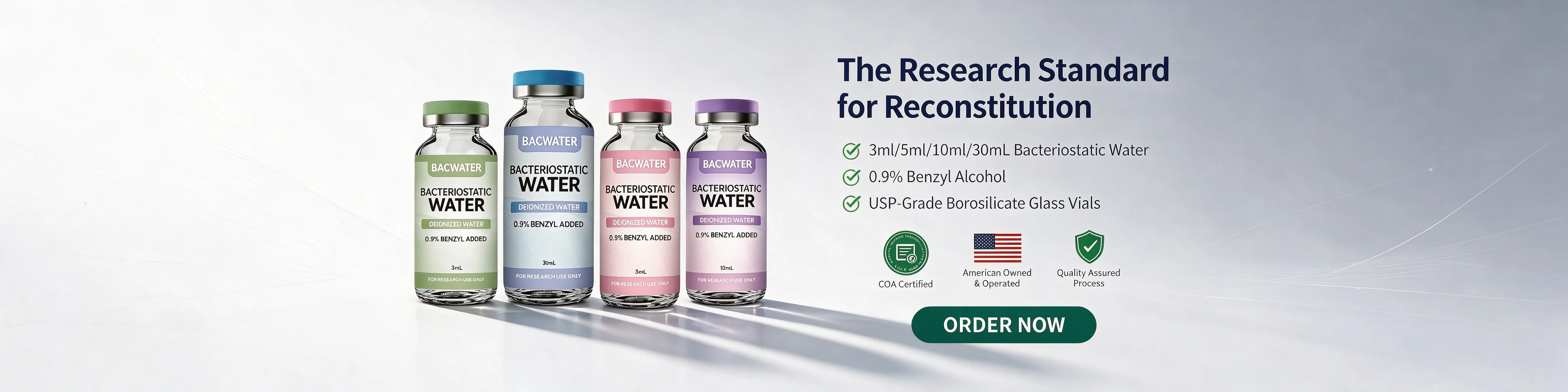 Bacteriostatic water vials for peptide reconstitution